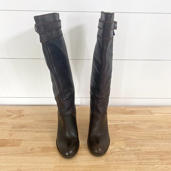 Nine West Tall Brown Leather Pull on Heel Boots, Women’s Size 6 - Picture 3 of 12